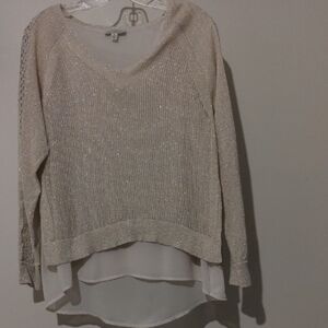 Lucky Brand Women Size M Shimmering Cream V-Neck Sweater